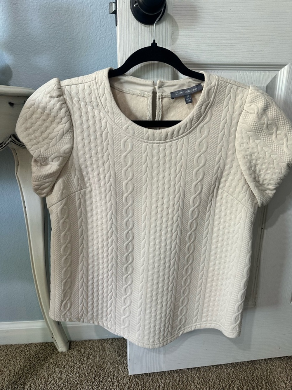 Grey Collective Cream Puff Sleeve Top